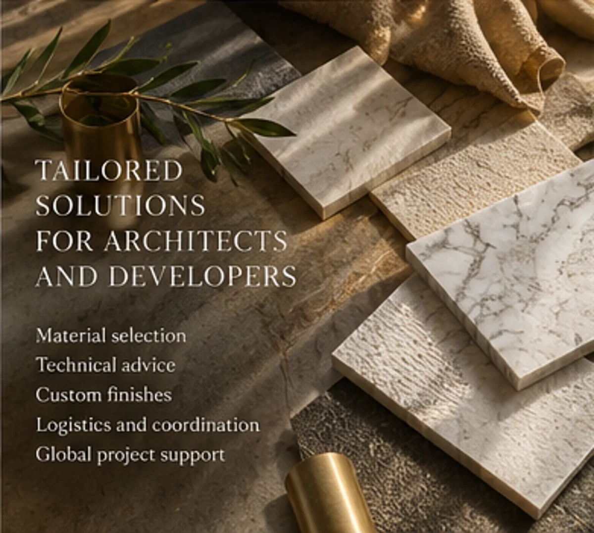 Marble, travertine and limestone samples prepared for architects and developers